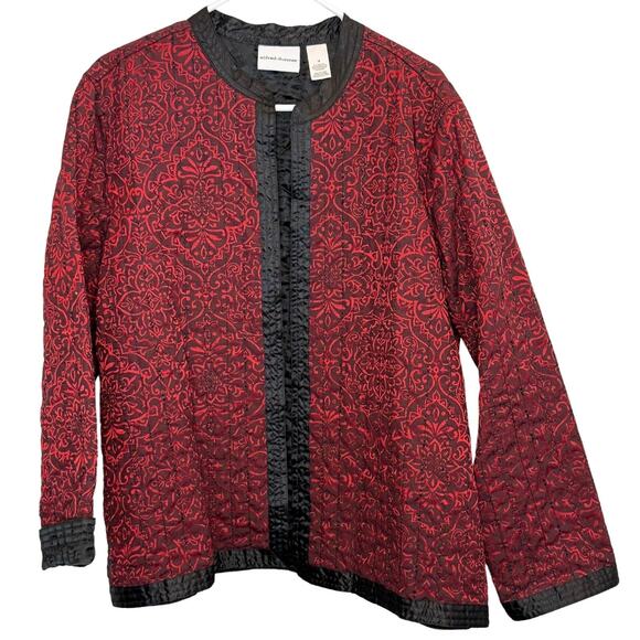Alfred Dunner Jackets & Blazers - Alfred Dunner Park Place Shimmer Red Black Quilted Cotton Poly Jacket - Size 18